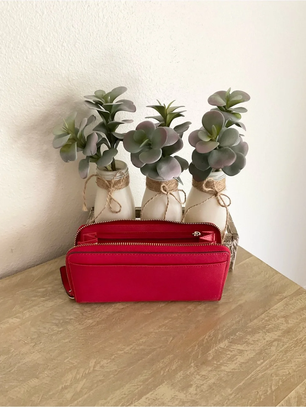 Kate Spade Bright Red Double-Zip Wallet with Gold Plate